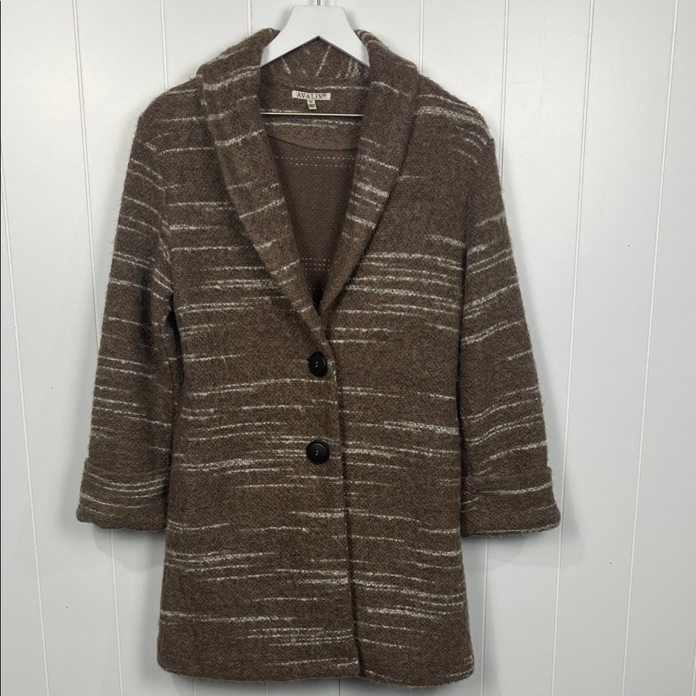 Avalin Womens Cardi M Tan White Long Sleeves Shawl Collar Pockets 2 Button Close